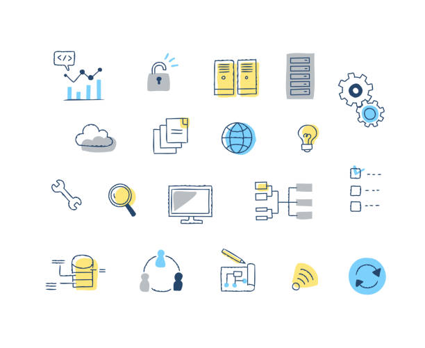 Programming / IT system / web image icon set Programming, IT, systems, web, internet, icon computer settings screen stock illustrations