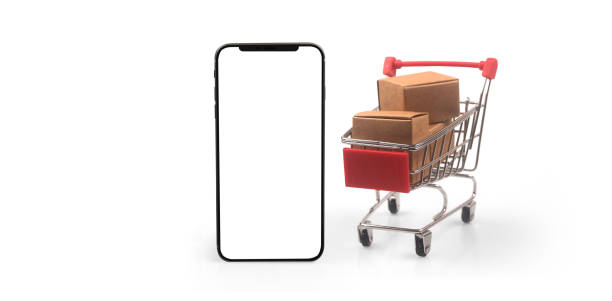 istock Toy shopping cart on smartphone 1396787507