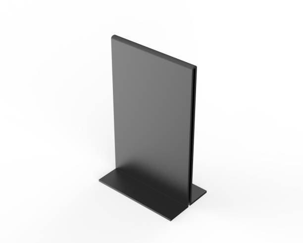 istock Plastic and acrylic table talker, promotional upright menu table tent sign holder, table menu card display stand picture frame for mock up and template design. 3d render illustration. 1396788356