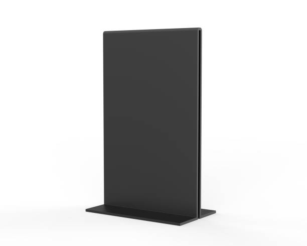 istock Plastic and acrylic table talker, promotional upright menu table tent sign holder, table menu card display stand picture frame for mock up and template design. 3d render illustration. 1396788358
