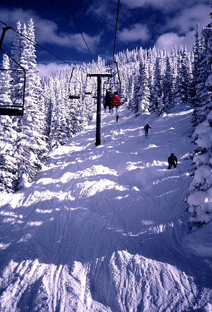 Steamboat Springs-Colorado Photo of ski run taken from the chairlift at Steamboat Springs in Colorado.  The bump run is not as easy at looks and is best attempted by expert skiers. steamboat springs photos stock pictures, royalty-free photos & images