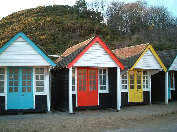 Beach huts in Bournemouth mid afternoon