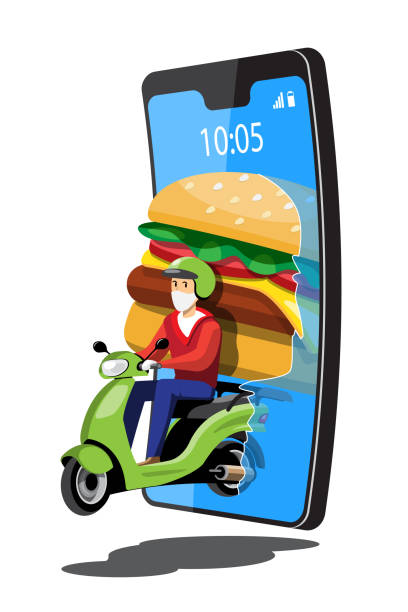 istock Big isolated Motorcycle vector colorful icons, flat illustrations of delivery by motorcycles through GPS tracking location. delivery bike, burger and food delivery, instant delivery, online delivery. 1396790203