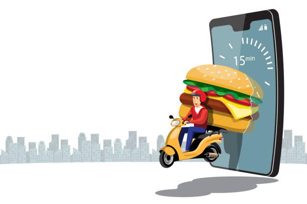 istock Big isolated Motorcycle vector colorful icons, flat illustrations of delivery by motorcycles through GPS tracking location. delivery bike, burger and food delivery, instant delivery, online delivery. 1396790225