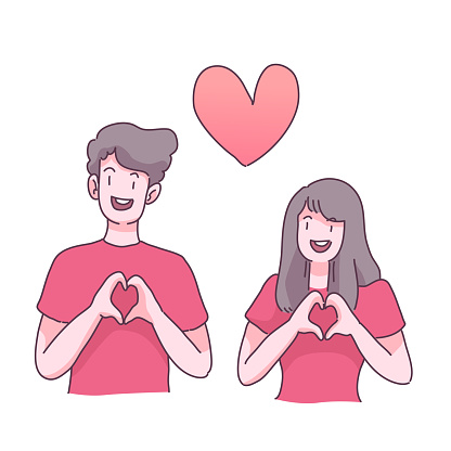 Romantic Couple IN Love Making Heart Love Sign Holding Clipart Images