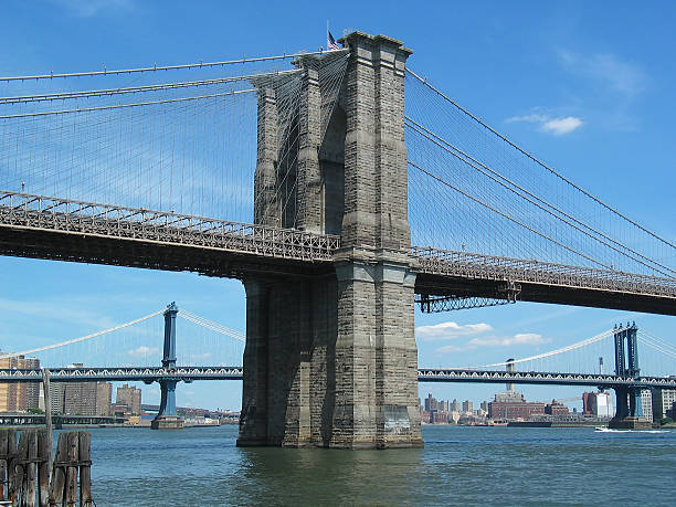 istock Portrait View of Brooklyn Bridge Tower, Manhattan Bridge in Back 139679367