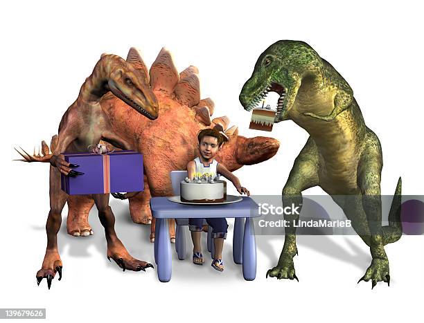 Dinosaur Birthday With Clipping Path Stock Photo - Download Image Now - Ancient, Birthday, Birthday Cake