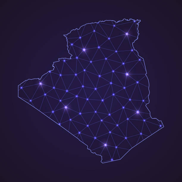 digital network map of algeria. abstract connect line and dot - 阿爾及利亞 幅插畫檔、美工圖案、卡通及圖標