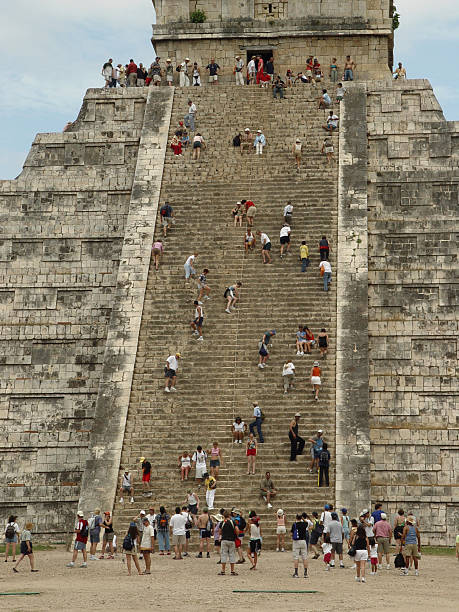 Up & Down (2) Chichen Itza, Mexico olmec head stock pictures, royalty-free photos & images