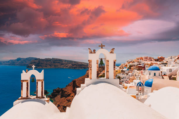 istock Beautiful sunset at Santorini island, Greece. 1396798764