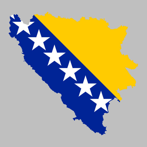 bosnien und herzegowina flagge innerhalb der kartengrenzen - bosnien und herzegowina stock-grafiken, -clipart, -cartoons und -symbole