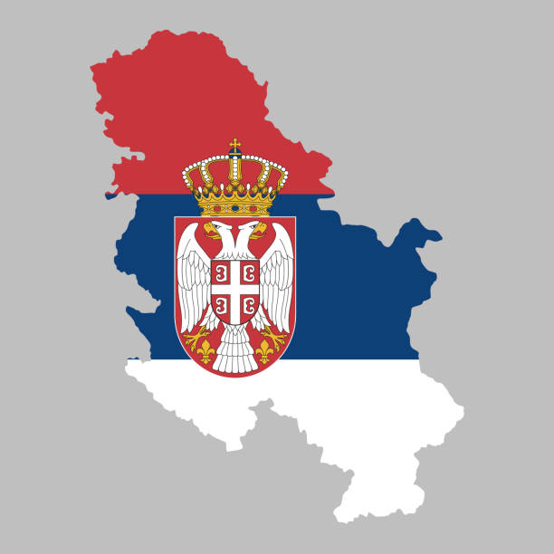 bildbanksillustrationer, clip art samt tecknat material och ikoner med serbia flag inside map borders - serbiska flaggan