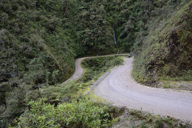 Death road, Camino de la Muerte, Yungas North Road between La Paz and Coroico, Bolivia The World's most dangerous road. Death road, Camino de la Muerte, Yungas North Road between La Paz and Coroico, Bolivia muerte stock pictures, royalty-free photos & images