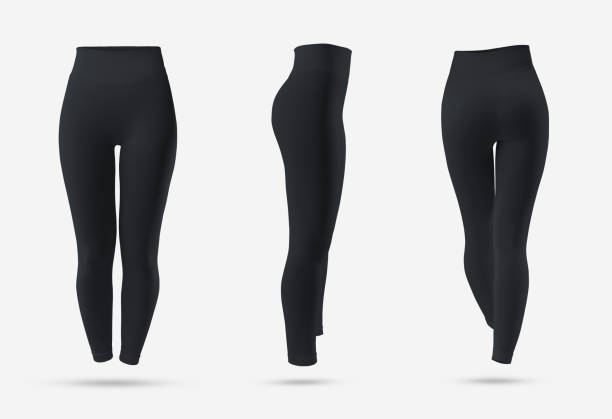 istock Black women's leggings mockup, 3D rendering, isolated on background, front, back, side view. 1396806538