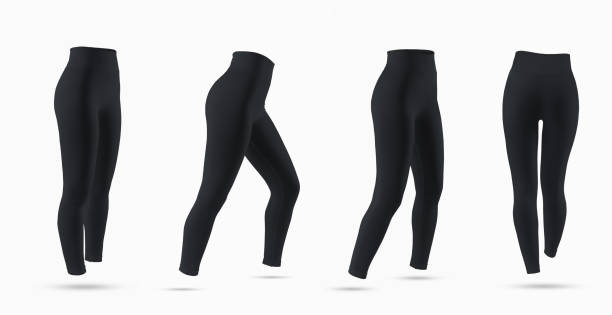istock Black women's leggings mockup, 3D rendering, isolated on background, sportswear front, back, side view. 1396806549