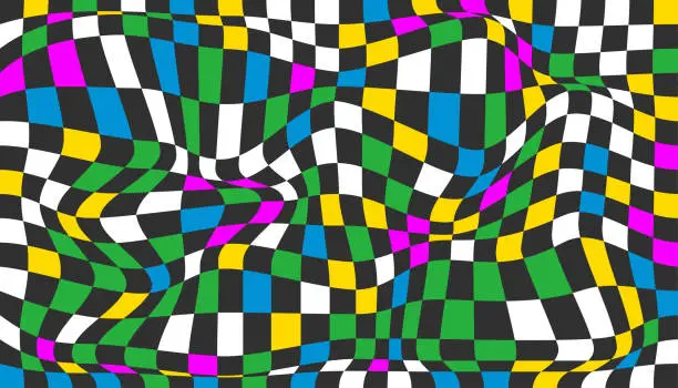 Vector illustration of Checkered background with distorted squares