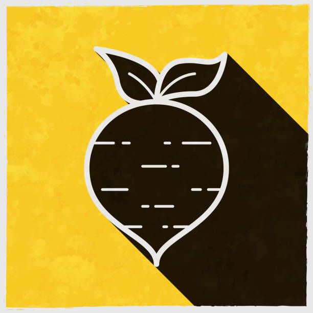 rote bete. symbol mit langem schatten auf strukturiertem gelbem hintergrund - root paper black textured stock-grafiken, -clipart, -cartoons und -symbole