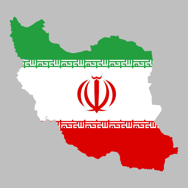 flaga iranu wewnątrz granic mapy - iranian flag stock illustrations