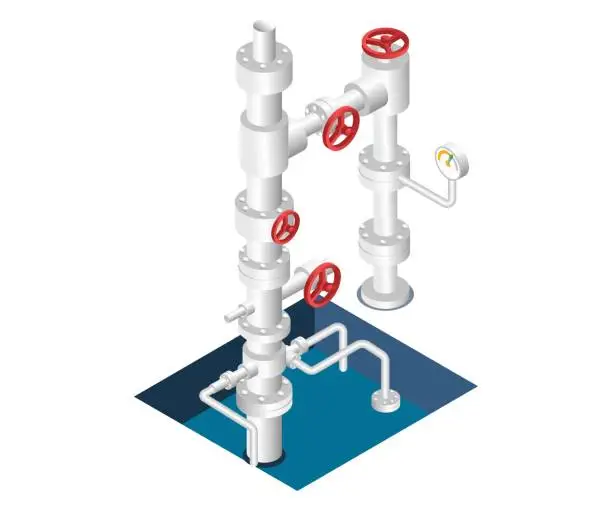 Vector illustration of Isometric design concept illustration. well drilling pipe