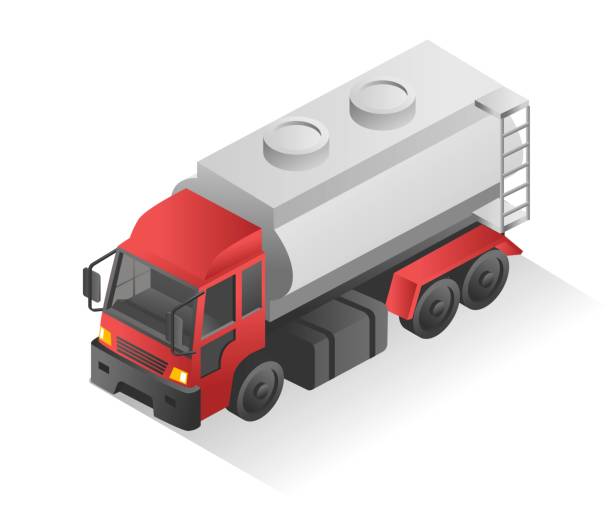 아이소메트릭 일러스트 디자인 개념. 큰 탱크 트럭 - truck fuel tanker chemical transportation stock illustrations