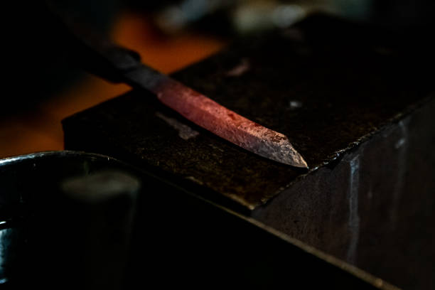 A red hot steel for a small Japanese kodachi sword.