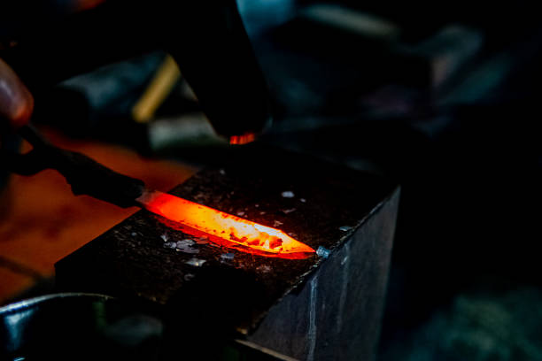 A red hot steel for a small Japanese kodachi sword.