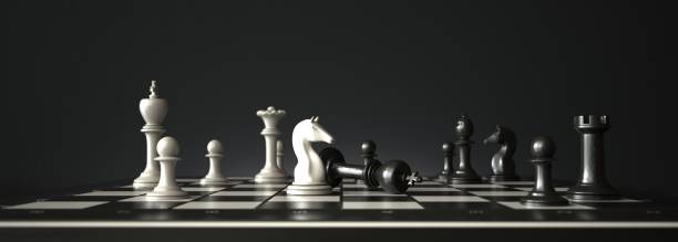 checkerboard black and white - chess knight imagens e fotografias de stock