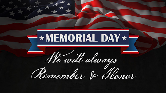 Memorial Day banner with US Flag. 3d illustration.