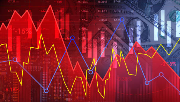 istock Downtrend line graph in stock market 1396817486