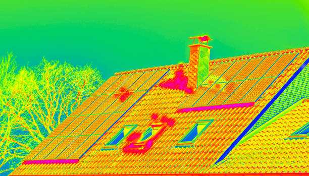 Thermographic inspection of photovoltaic systems by house.Thermovision image of solar panels. Infrared thermovision image. Infrared thermography in inspection of photovoltaic panels. Thermographic inspection of photovoltaic systems by house.Thermovision image of solar panels. Infrared thermovision image. Infrared thermography in inspection of photovoltaic panels. thermal image stock pictures, royalty-free photos & images