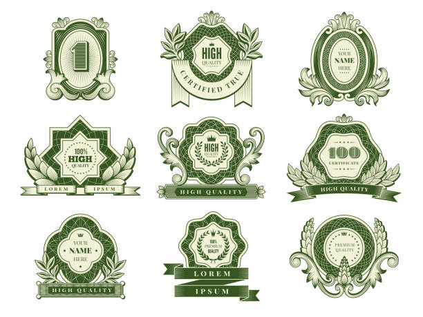 Money templates. Vintage design labels with green decorative botanical frames and place for text recent vector money pictures set vector art illustration