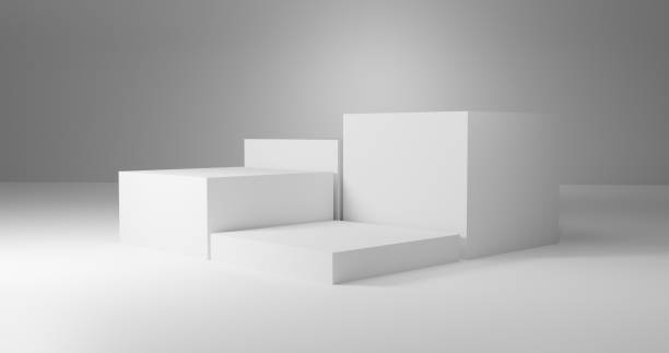 istock Generic product display presentation. Four white cube pedestal podium. Minimal scene. Abstract background. 3d render illustration 1396820998