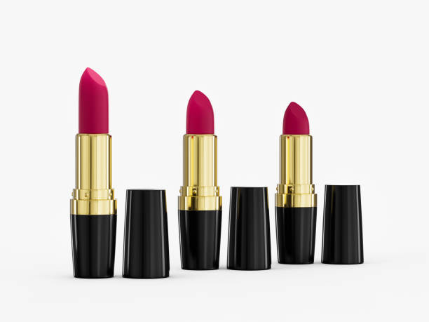 istock Red lipstick set isolated on white background 3d illustration 1396821388