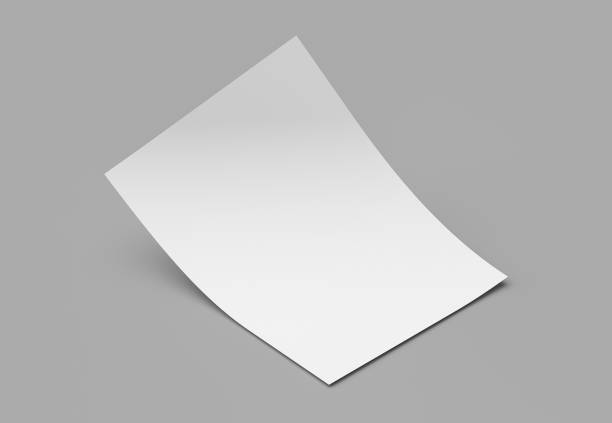 istock Bent empty paper sheet. A4 format paper with shadows on gray background 3d Illustration 1396821632