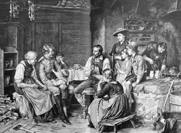 istock Young soldier on home leave telling stories to his family 1396821776