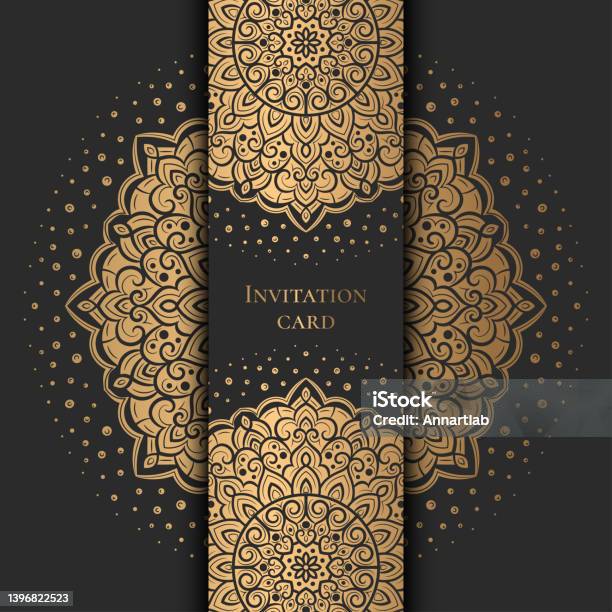 Program Invitation Layout Black Black Invitation Card Design With Pattern And Decorative Golden ...