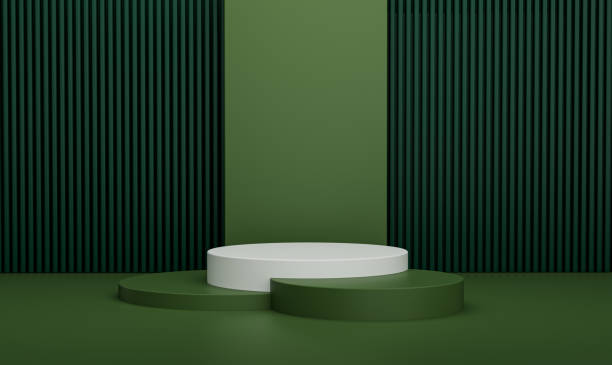 istock Abstract geometry shape background. Green and White podium minimalist mock up scene. 3d rendering 1396823063