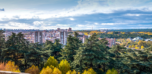 Aerial View Madrid Cityscape in autumn.