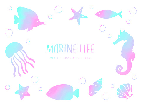 vector background with a collection of marine life for banners, cards, flyers, social media wallpapers, etc.