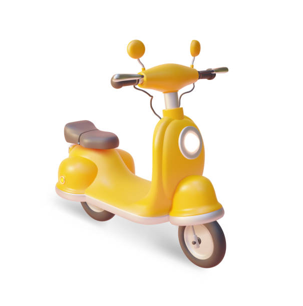 illustrations, cliparts, dessins animés et icônes de 3d yellow scooter plasticine cartoon style. vecteur - moped