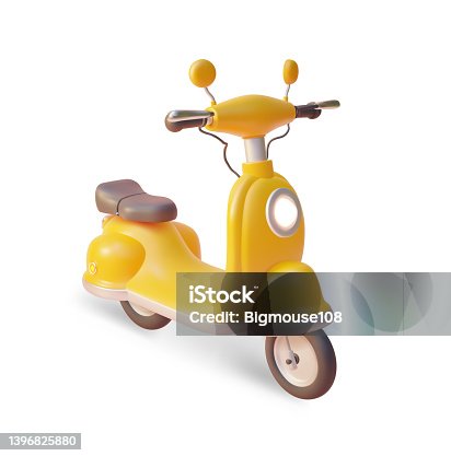 istock 3d Yellow Scooter Plasticine Cartoon Style. Vector 1396825880