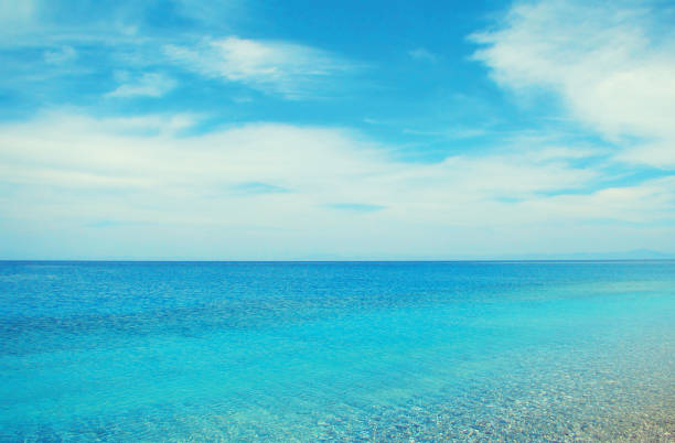Sunny seascape over blue sky