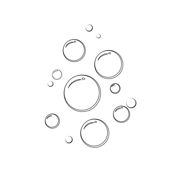 illustrations, cliparts, dessins animés et icônes de icône de bulles de savon sur fond blanc. boissons gazeuses. icônes de ligne plate. illustration vectorielle - water drop bubble bubble wand