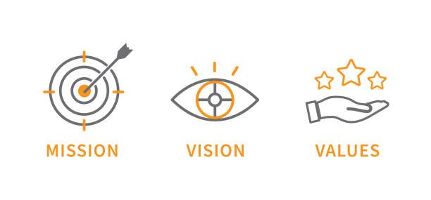 ikona misji, wizji i wartości. koncepcja sukcesu biznesowego. misja organizacyjna. płaska konstrukcja. ilustracja wektorowa - determinacja stock illustrations