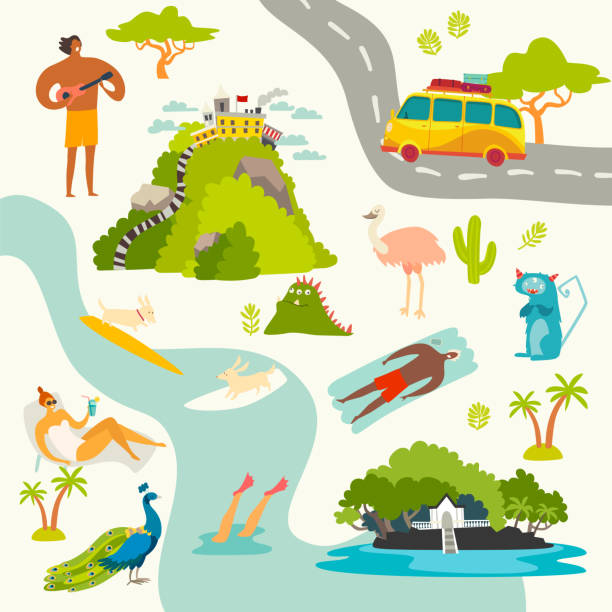 ilustrações de stock, clip art, desenhos animados e ícones de abstract cute map - international wildlife conservation park