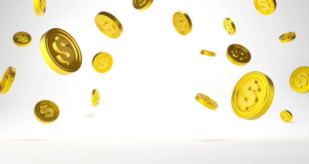 istock Gold coins fall from the sky. Explosion of coins on isolated white background. 1396831207