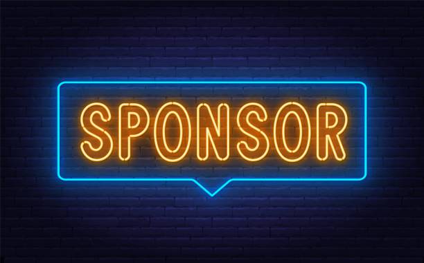 sponsor leuchtreklame auf ziegelmauerhintergrund - sponsor stock-grafiken, -clipart, -cartoons und -symbole