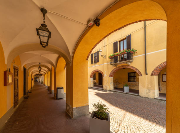 istock historical arcades in Caramagna Piemonte, Italy 1396833209
