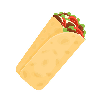 Burrito cartoon vector illustration. Mexican cuisine.