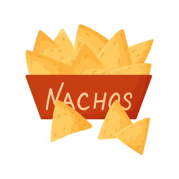 Plate of nachos vector illustration. Tortilla chips. Cartoon illustration isolated on white background. Plate of nachos vector illustration. Tortilla chips. Cartoon illustration isolated on white background. nacho chip stock illustrations